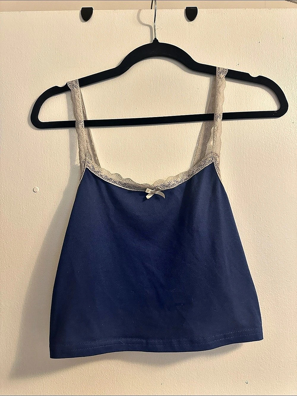 Lace Trim Tank Top Blue